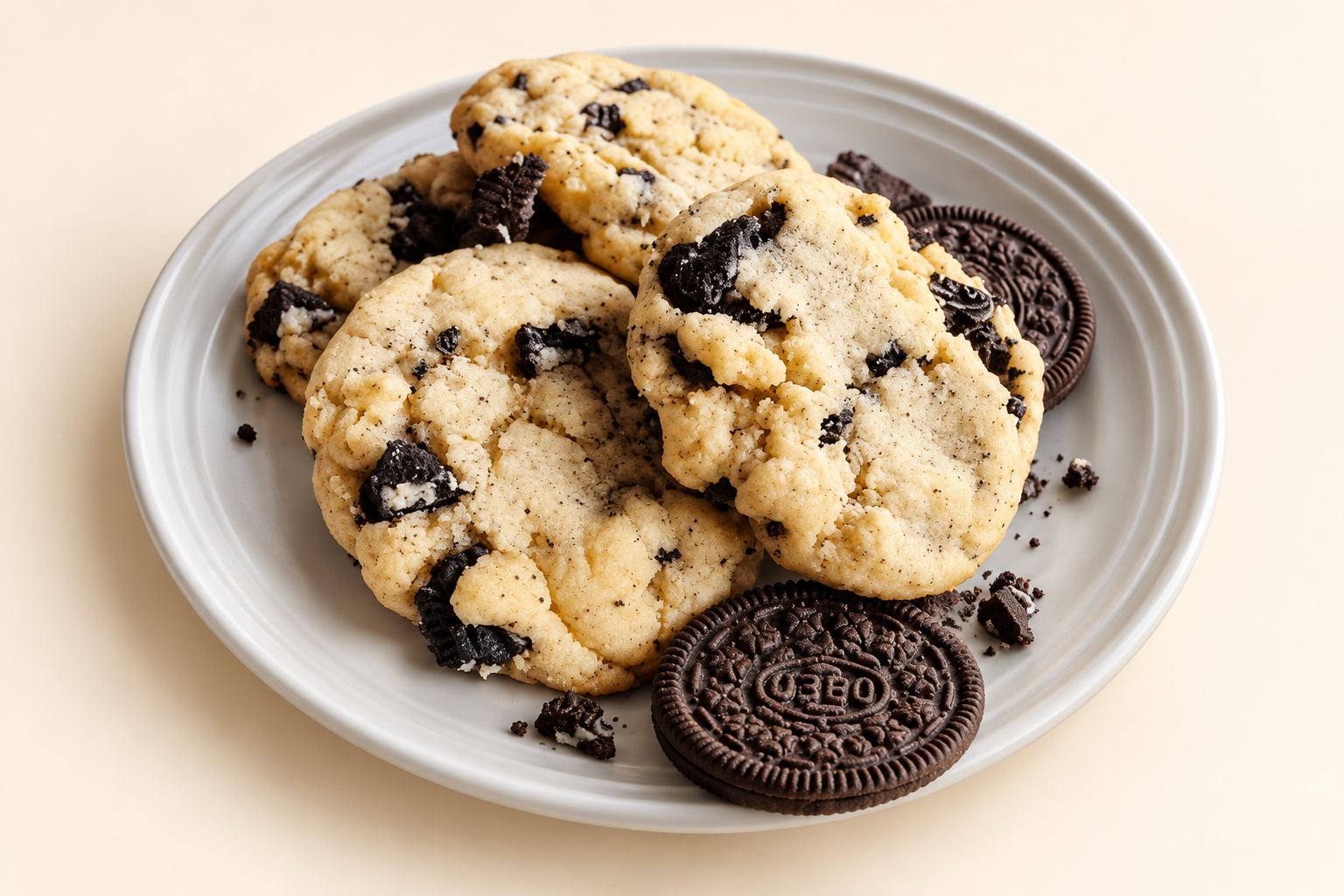 Vanilla cookies with Oreo chunks on a plate